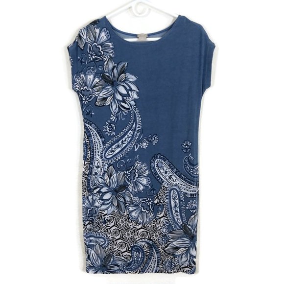 Chico’s Women's Multi-Print Floral Dress Sleeveless Blue US Size 4/6 Made in USA - Picture 1 of 9